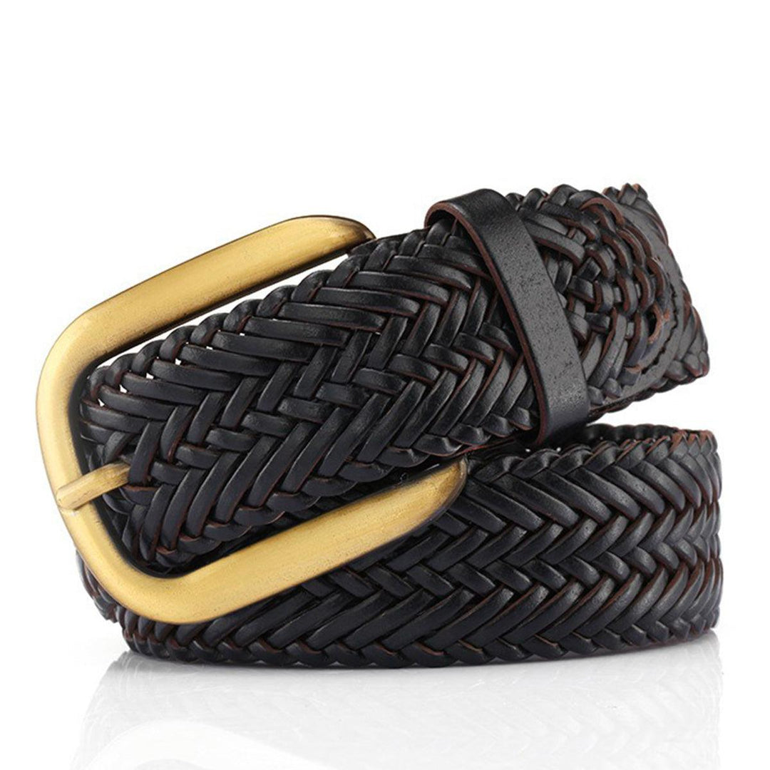 Braided Leather Belt For Women With Gold Buckle, Nancy Model - Leather Purse Backpack