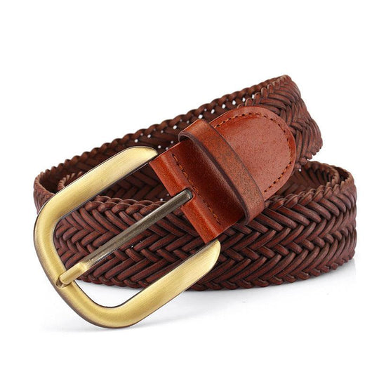 Braided Leather Belt For Women With Gold Buckle, Nancy Model - Leather Purse Backpack