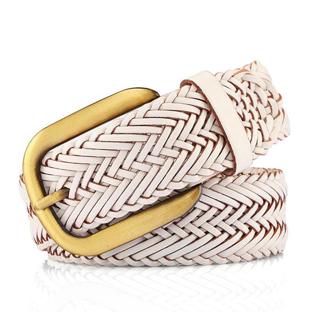 Braided Leather Belt For Women With Gold Buckle, Nancy Model - Leather Purse Backpack