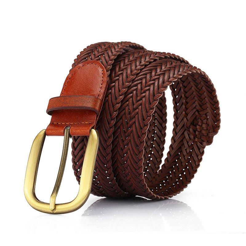 Braided Leather Belt For Women With Gold Buckle, Nancy Model - Leather Purse Backpack