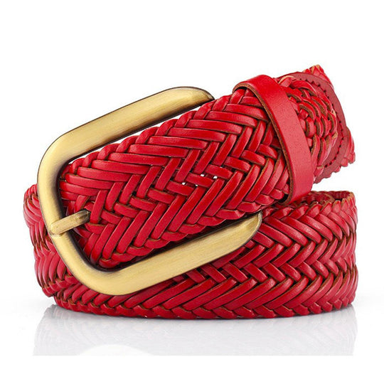 Braided Leather Belt For Women With Gold Buckle, Nancy Model - Leather Purse Backpack
