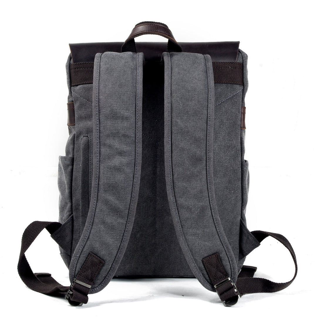 Cotton Canvas Backpack with Adjustable Straps and Multiple Pocket - Leather Purse Backpack