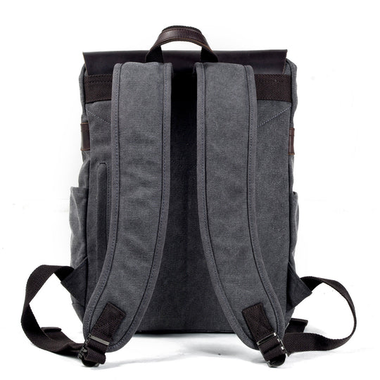 Cotton Canvas Backpack with Adjustable Straps and Multiple Pocket - Leather Purse Backpack