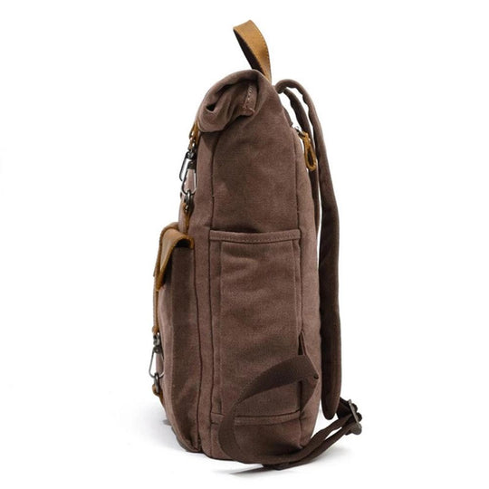 Vintage Retro Canvas Rucksack with Adjustable Straps - Leather Purse Backpack