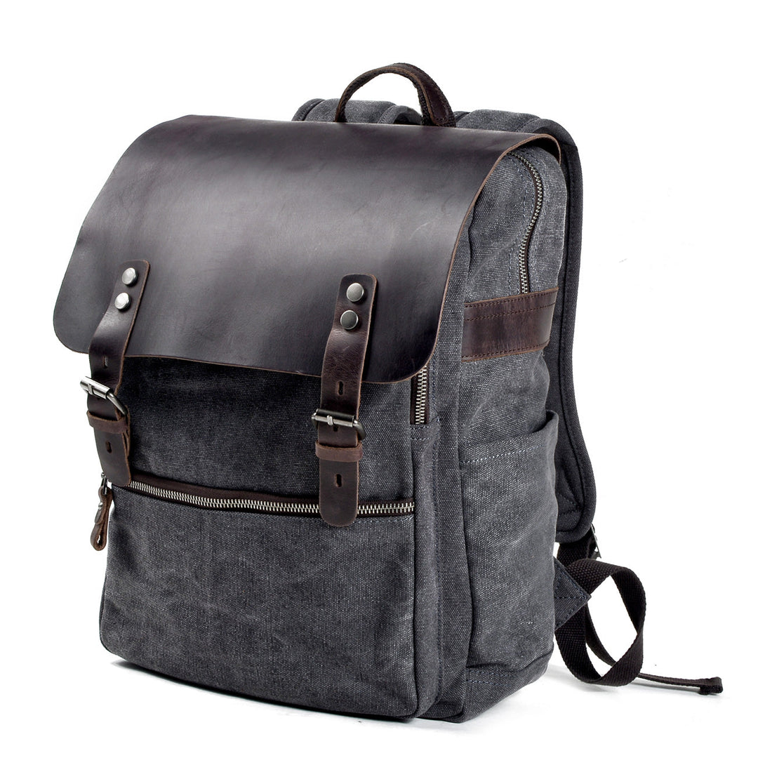 Cotton Canvas Backpack with Adjustable Straps and Multiple Pocket - Leather Purse Backpack