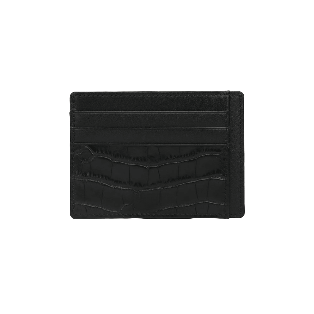Crocodile Pattern Smooth Black Leather Card Holder - Leather Purse Backpack