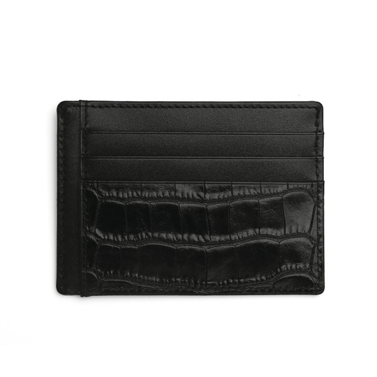 Crocodile Pattern Smooth Black Leather Card Holder - Leather Purse Backpack