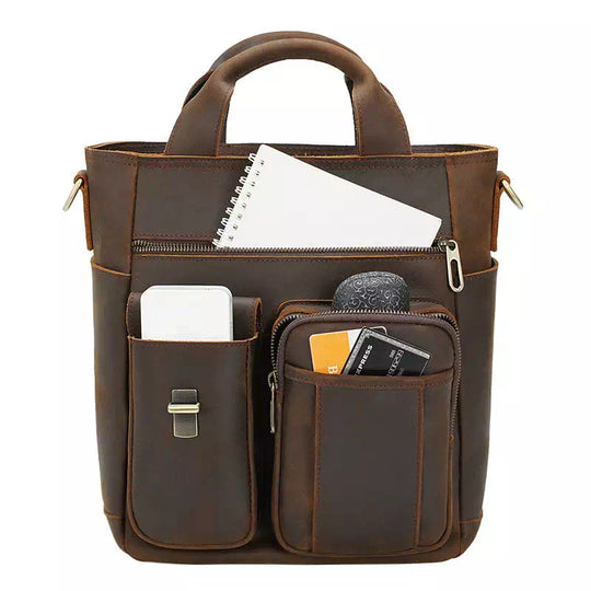 Timeless men's brown leather messenger bag