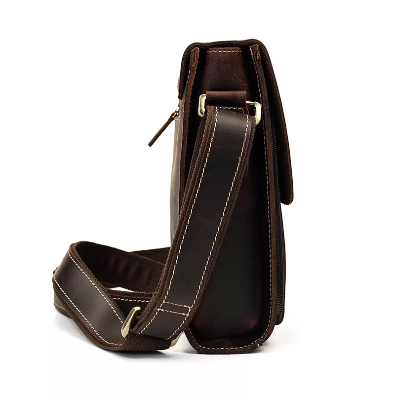 Retro-inspired small leather satchel for men