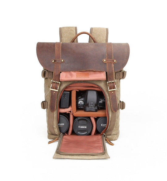 Stylish DSLR Camera Bag with Multiple Compartments and Ergonomic Design - Leather Purse Backpack