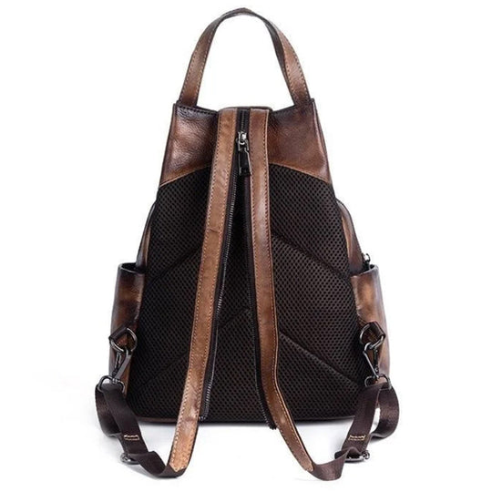 Genuine leather daypack with a large capacity and luxury floral pattern