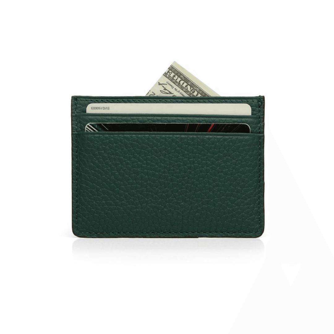 Elegant Green Minimalist Leather Card Holder - Leather Purse Backpack