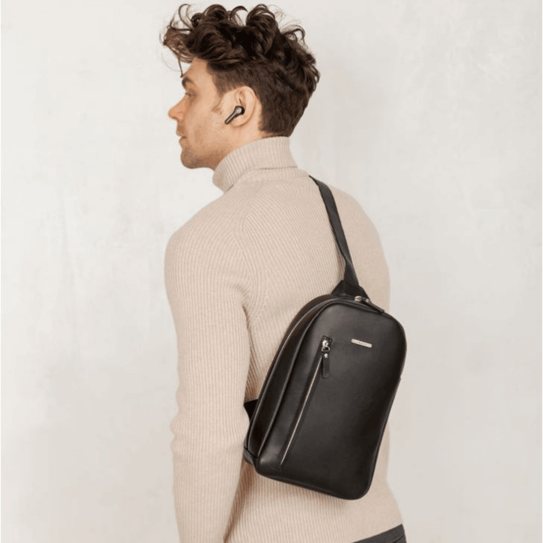 Elegant Handmade Premium Leather Men's One-Shoulder Sling Backpack - Leather Purse Backpack