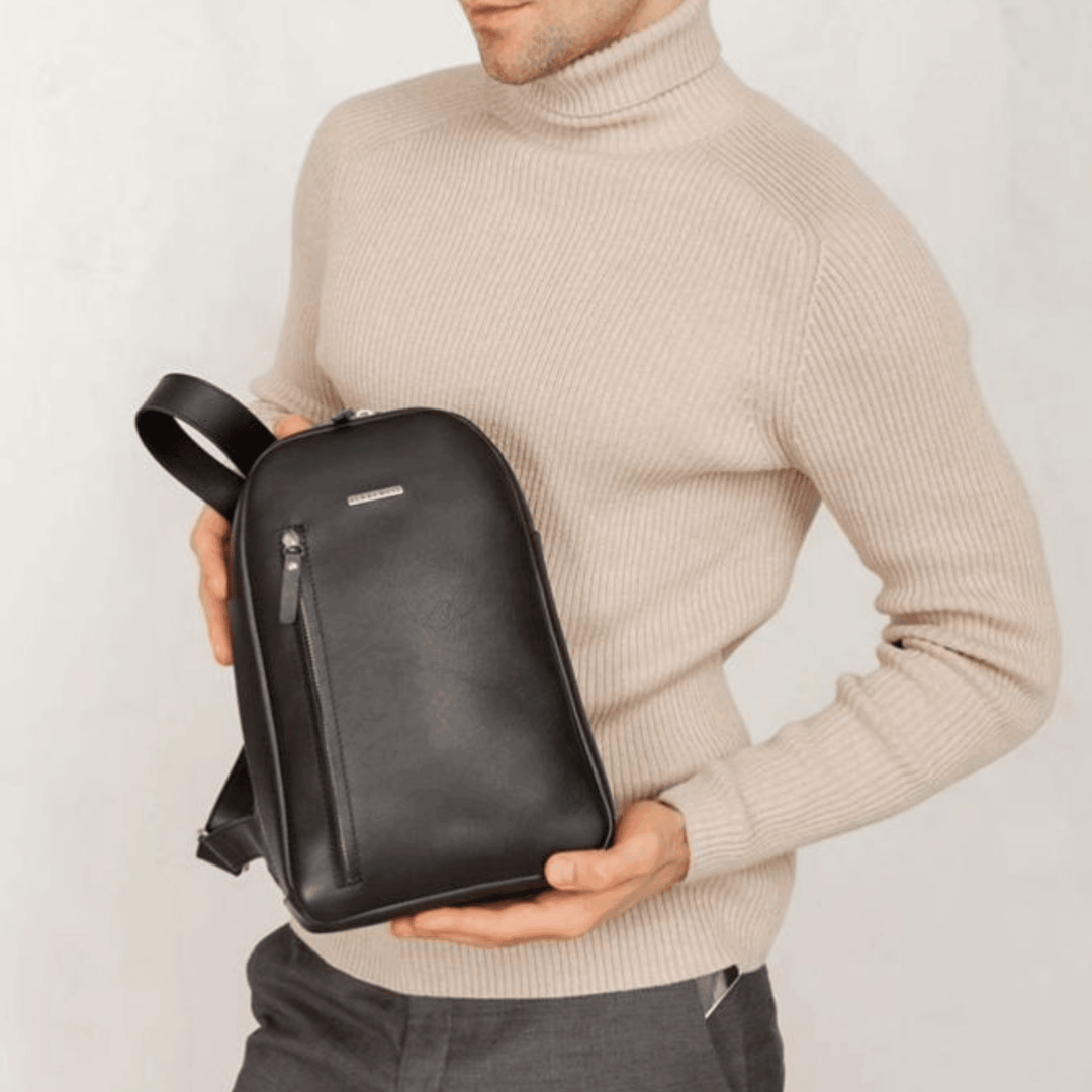 Elegant Handmade Premium Leather Men's One-Shoulder Sling Backpack - Leather Purse Backpack