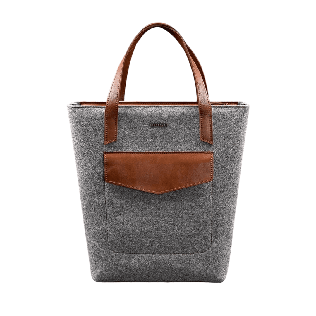 Exclusive Women's Felt Shopper Bag with Leather Inserts - Leather Purse Backpack