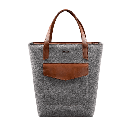 Exclusive Women's Felt Shopper Bag with Leather Inserts - Leather Purse Backpack