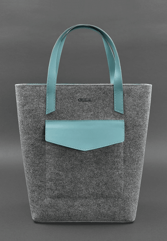 Exclusive Women's Felt Shopper Bag with Leather Inserts - Leather Purse Backpack