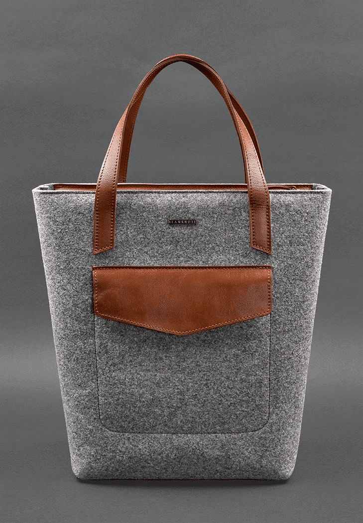 Exclusive Women's Felt Shopper Bag with Leather Inserts - Leather Purse Backpack