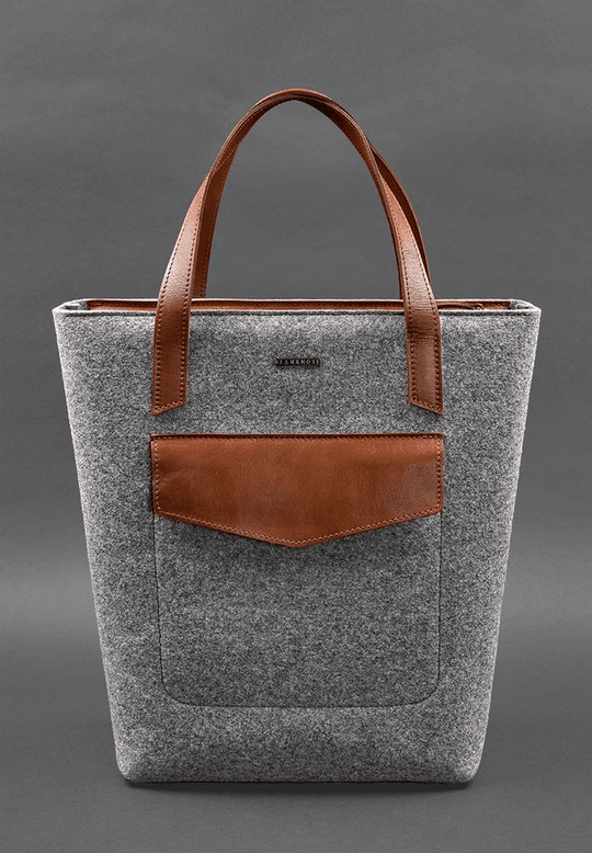 Exclusive Women's Felt Shopper Bag with Leather Inserts - Leather Purse Backpack