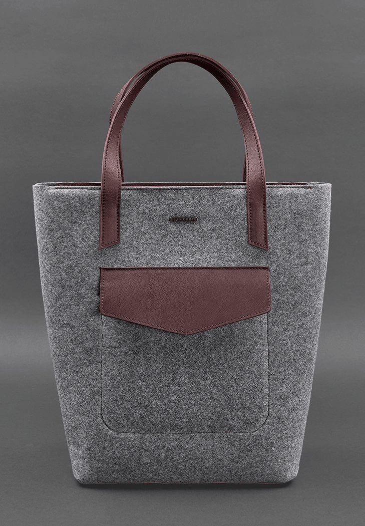 Exclusive Women's Felt Shopper Bag with Leather Inserts - Leather Purse Backpack
