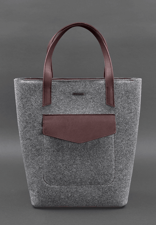 Exclusive Women's Felt Shopper Bag with Leather Inserts - Leather Purse Backpack