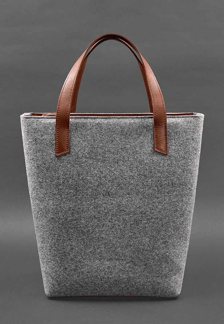 Exclusive Women's Felt Shopper Bag with Leather Inserts - Leather Purse Backpack