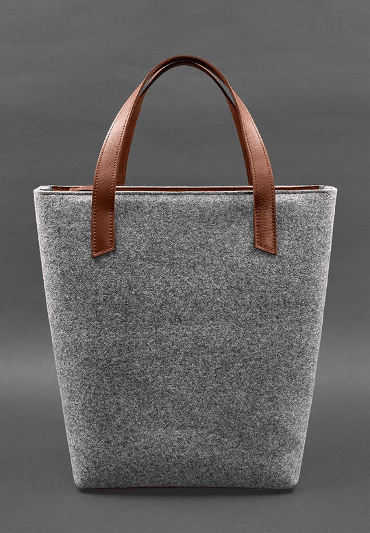 Exclusive Women's Felt Shopper Bag with Leather Inserts - Leather Purse Backpack