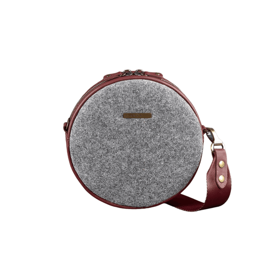 Exclusive Women's Round Felt Bag with Leather Inserts - Leather Purse Backpack