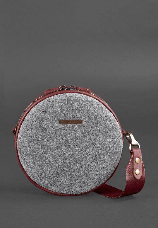 Exclusive Women's Round Felt Bag with Leather Inserts - Leather Purse Backpack