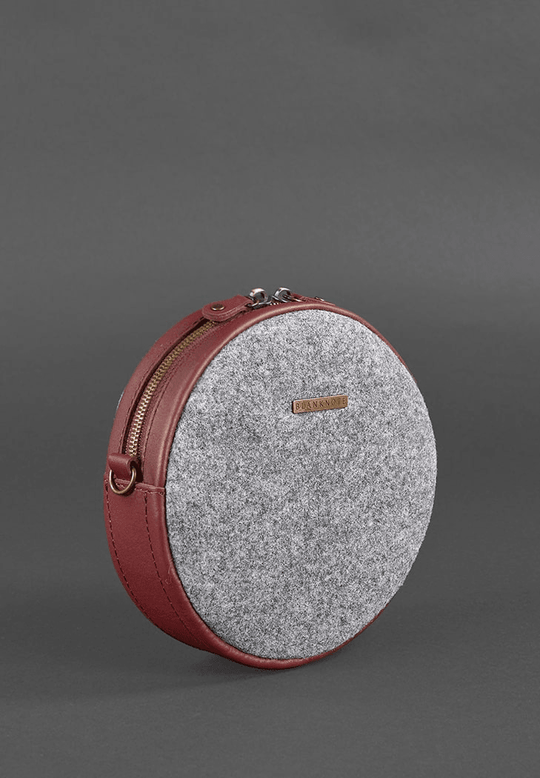 Exclusive Women's Round Felt Bag with Leather Inserts - Leather Purse Backpack