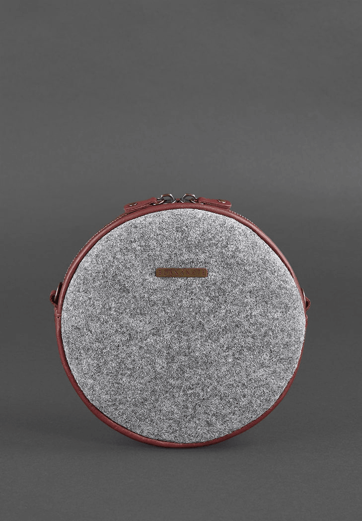 Exclusive Women's Round Felt Bag with Leather Inserts - Leather Purse Backpack