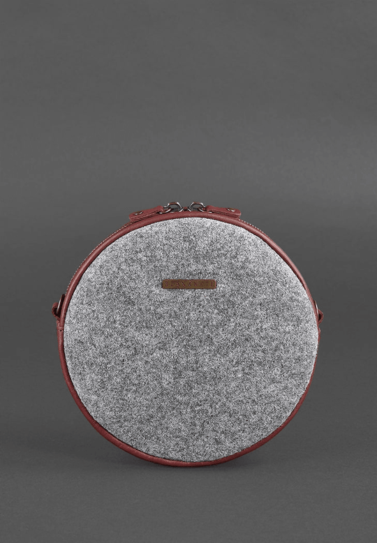 Exclusive Women's Round Felt Bag with Leather Inserts - Leather Purse Backpack