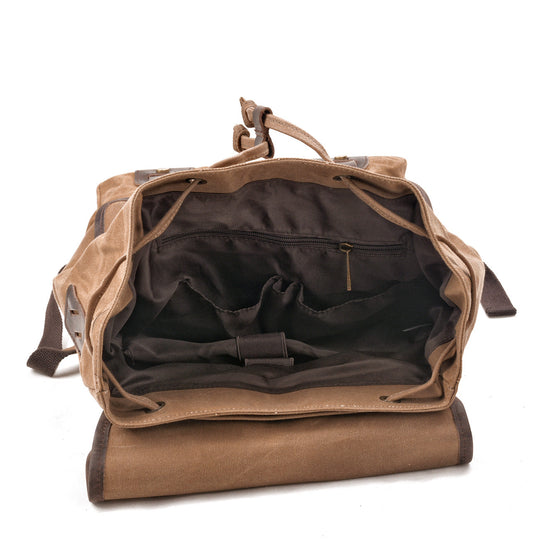 Canvas Travel Backpack with Laptop Sleeve and Multiple Pockets - Leather Purse Backpack