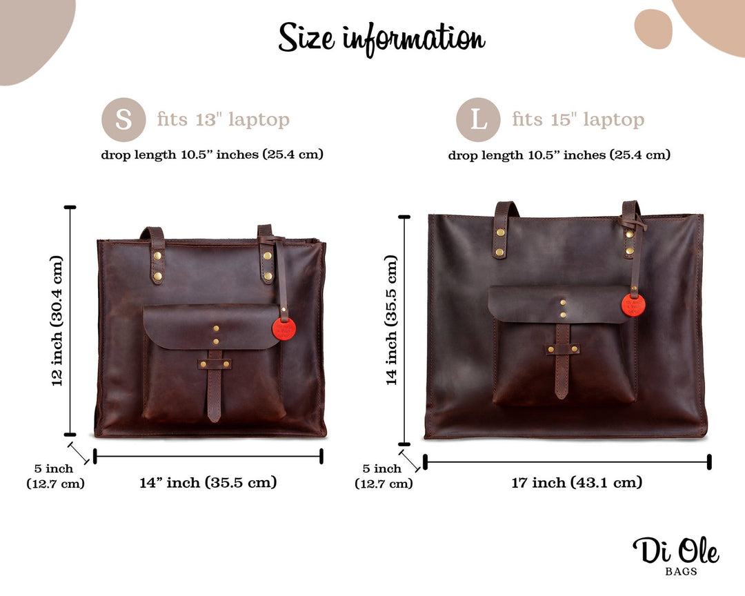 Ladies Leather Laptop Bag, Large Tote Bag with Outside Pocket, Classic Women Bag with Long Handles