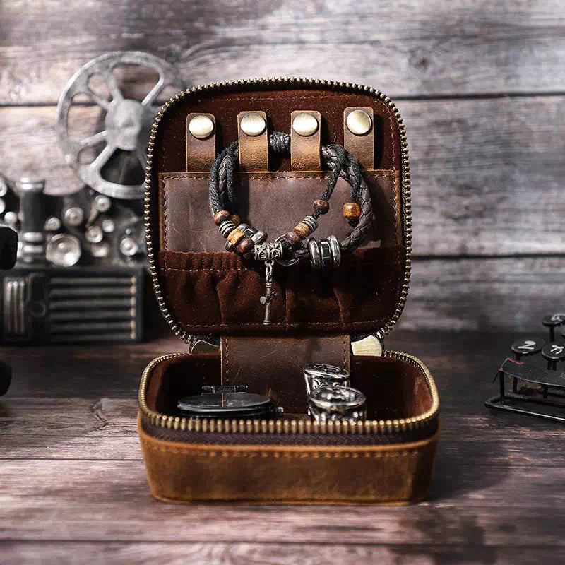 Compact leather jewelry organizer for travel