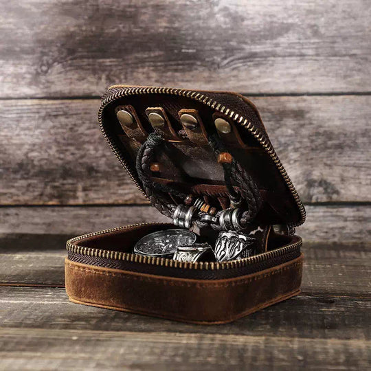 Sleek leather travel pouch for jewelry