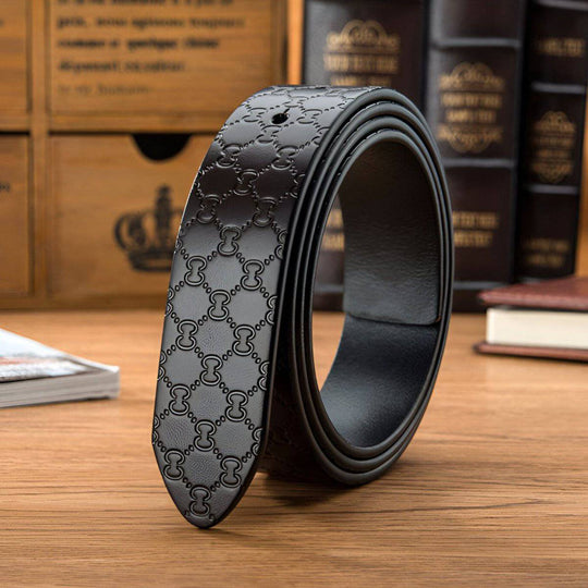 Leather Belt Strap, For Pin Buckles, Textured, Myron Model - Leather Purse Backpack