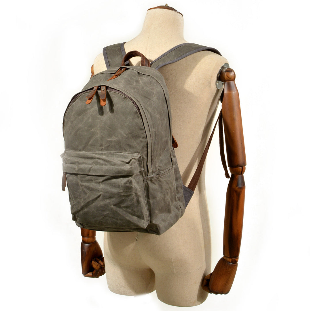 Retro Canvas Bookbag with Vintage Design and Adjustable Straps - Leather Purse Backpack