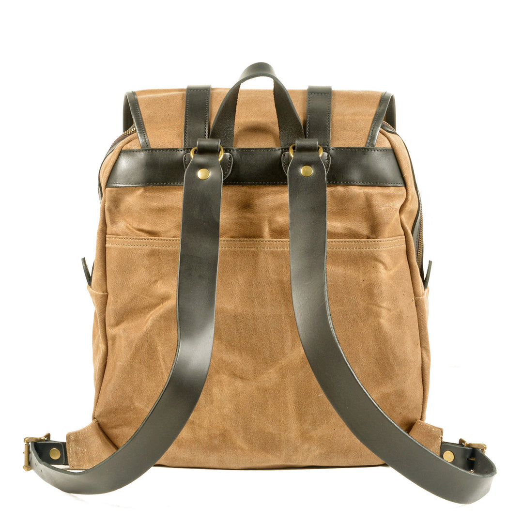 Vintage Canvas Rucksack Backpack with Adjustable Straps & Pockets - Leather Purse Backpack