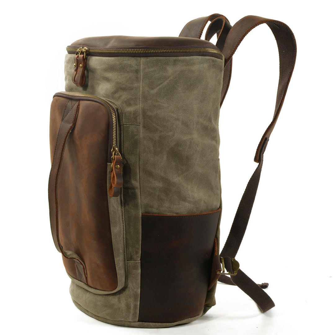 Durable Vintage Canvas Rucksack with Easy Access and Retro Charm - Leather Purse Backpack