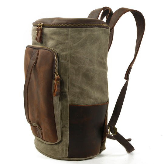 Durable Vintage Canvas Rucksack with Easy Access and Retro Charm - Leather Purse Backpack