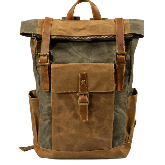 Stylish Men's Canvas Backpack with Padded Laptop Compartment - Leather Purse Backpack