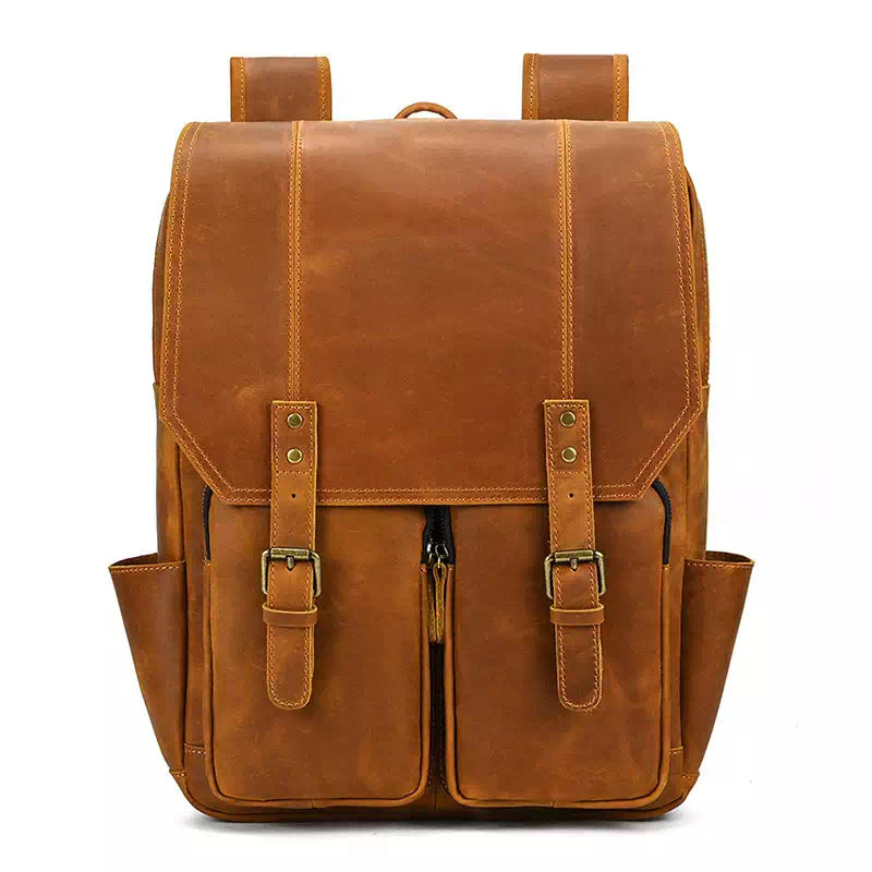 Durable full grain leather rucksack for outdoor adventures