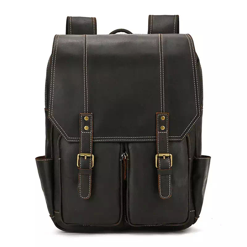 Full grain leather rucksack for hiking