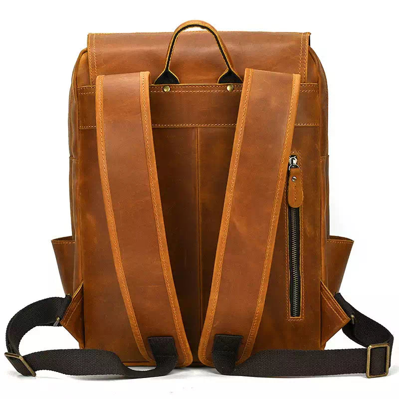 Full grain leather rucksack for hiking