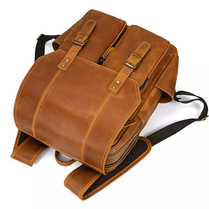 Rugged full grain leather backpack for hiking