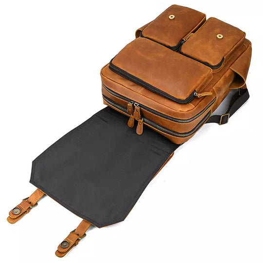 Full grain leather trekking backpack