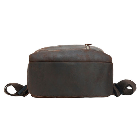 Dark brown men's backpack featuring Crazy Horse leather
