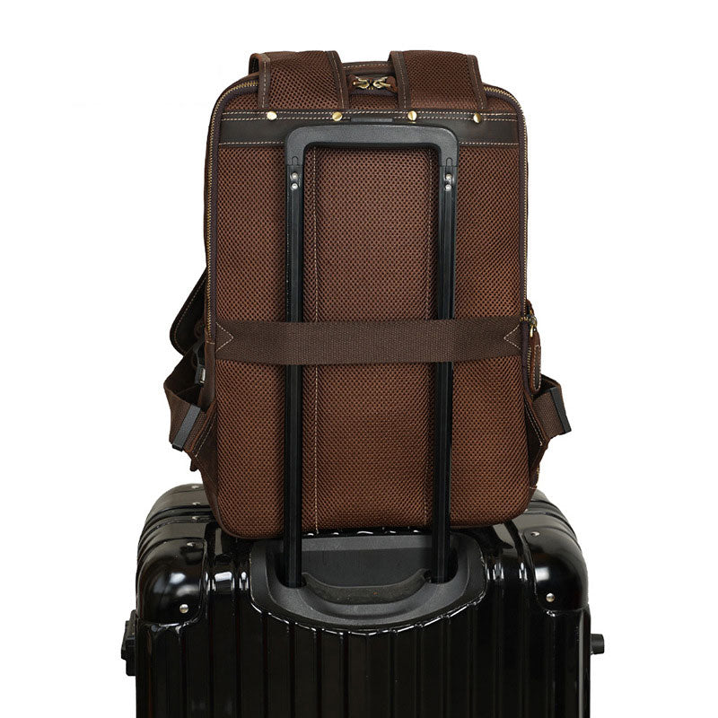 Dark brown Crazy Horse leather rucksack for men