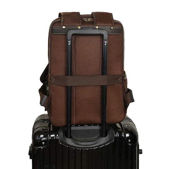 Dark brown Crazy Horse leather rucksack for men